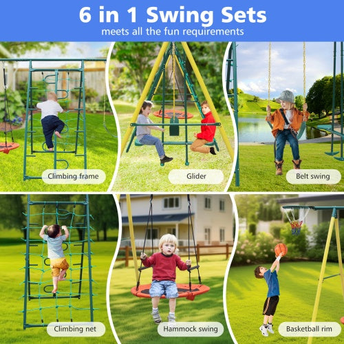 Heavy-Duty Metal Swing Set | Outdoor & Backyard Playground with Safety Belt