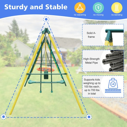 Heavy-Duty Metal Swing Set | Outdoor & Backyard Playground with Safety Belt