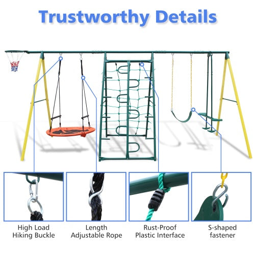 Heavy-Duty Metal Swing Set | Outdoor & Backyard Playground with Safety Belt