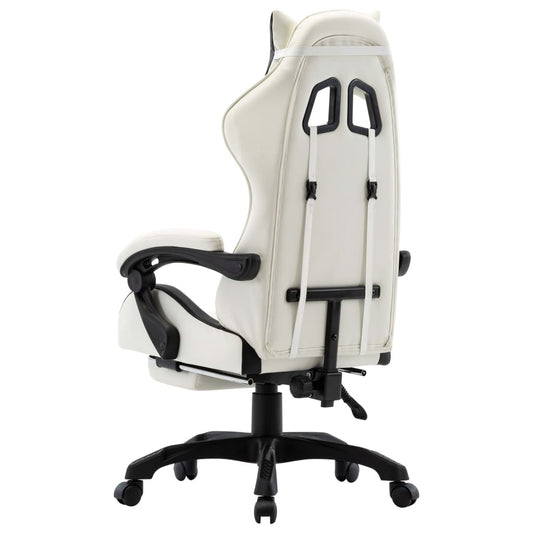 Gaming Chair with Footrest – Ergonomic Black & White Faux Leather Chair