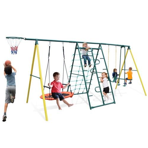 Heavy-Duty Metal Swing Set | Outdoor & Backyard Playground with Safety Belt
