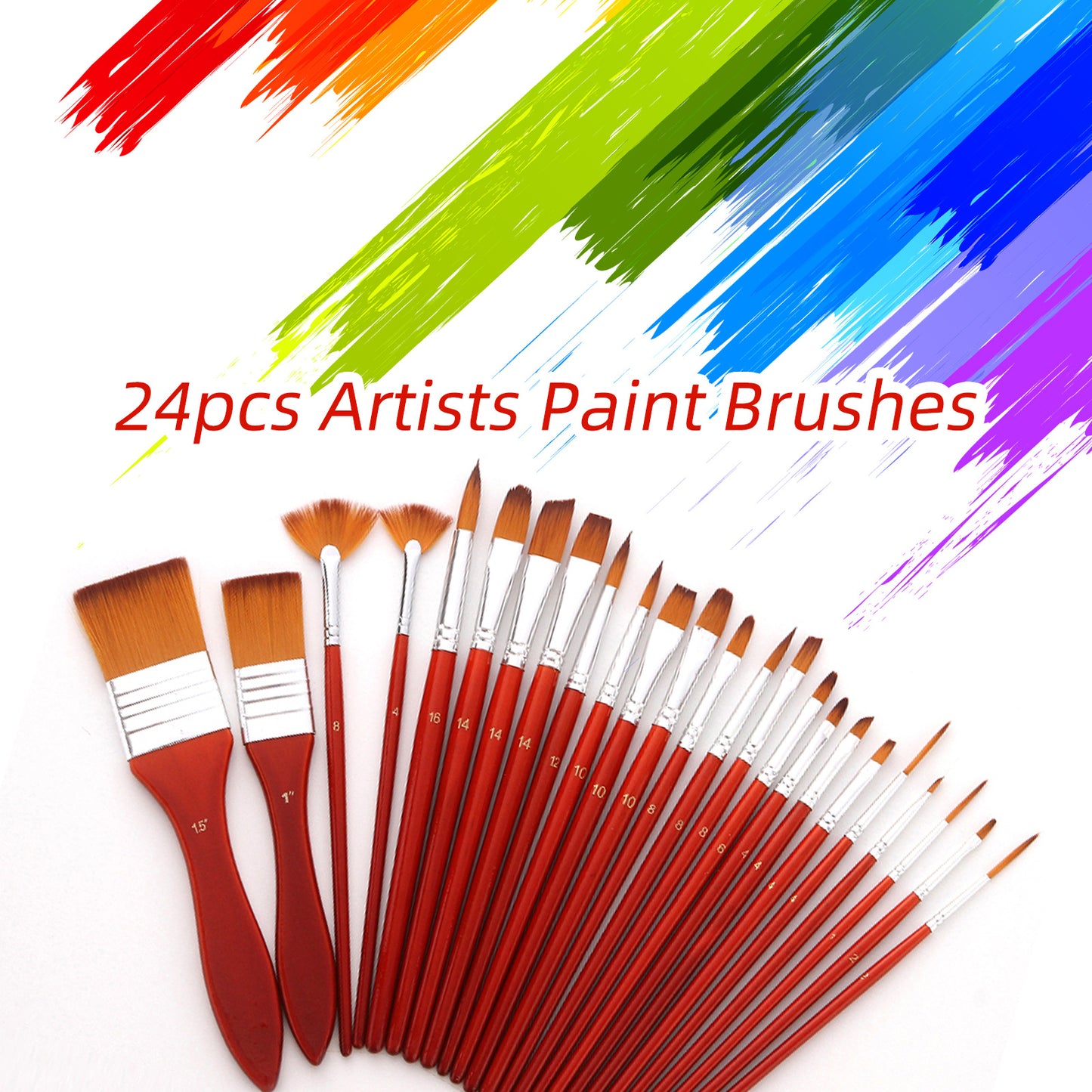24pcs Professional Paint Brush Set – Acrylic, Watercolor & Oil Painting