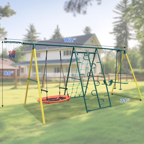 Heavy-Duty Metal Swing Set | Outdoor & Backyard Playground with Safety Belt