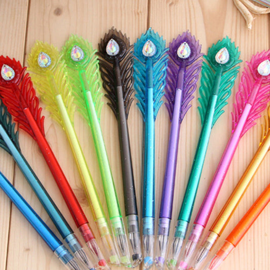 Cute Feather Peacock Color Gel Pen With Replaceable Refill