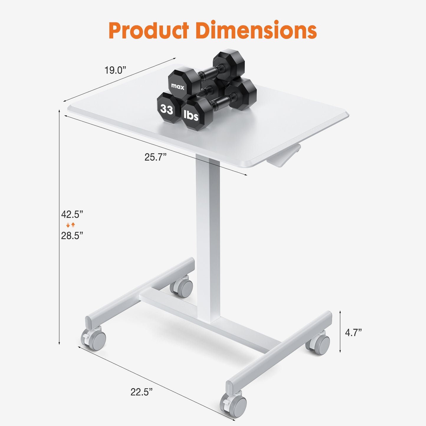 Adjustable Rolling Desk Laptop Computer Cart For Home  Office  Classroom Overbed Table