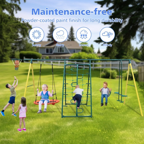 Heavy-Duty Metal Swing Set | Outdoor & Backyard Playground with Safety Belt