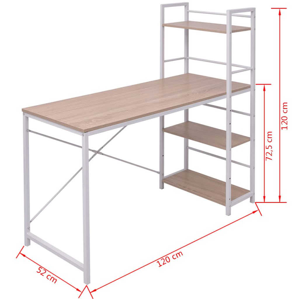 vidaXL Desk with 4-Tier Bookcase Oak