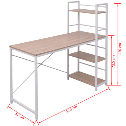 vidaXL Desk with 4-Tier Bookcase Oak