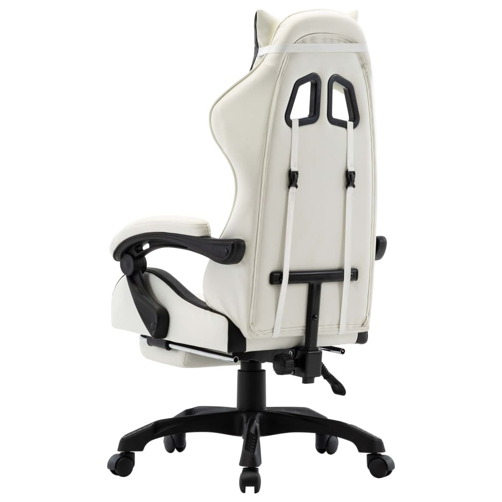 Gaming Chair with Footrest – Ergonomic Black & White Faux Leather Chair