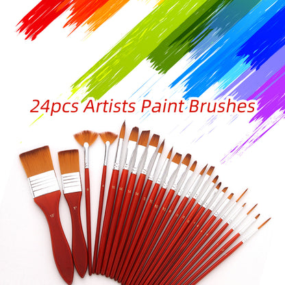 24pcs Acrylic Paint Brushes Set Nylon Hair Artist Paintbrushes Professional Painting Brushes with Canvas Bag for Watercolor Oil Gouache Nail Body Face Drawing Artist Drawing Kits Arts Crafts